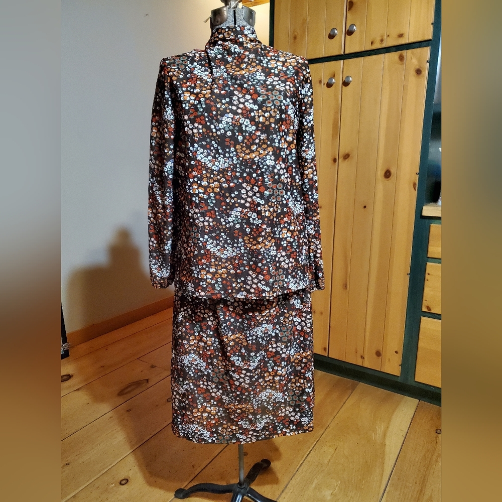 Vintage sheer floral long-sleeve with skirt set